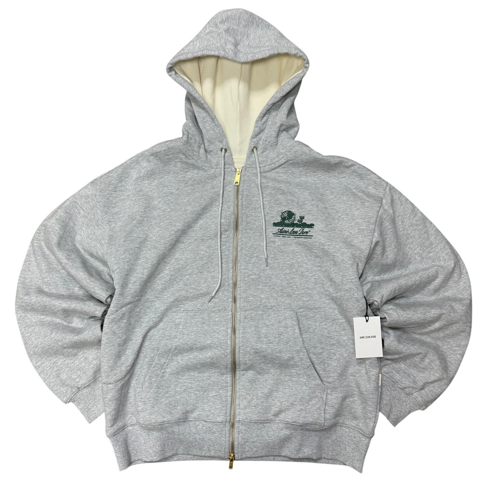Aimé Leon Dore Unisphere Waffle Lined Thermal Full Zip Hoodie Silver Mix L